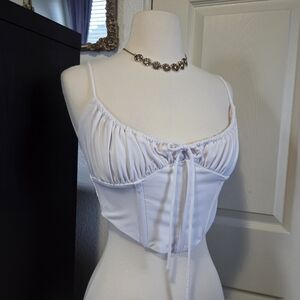 GARAGE White Ruched Corset Crop Top Size Petite Small